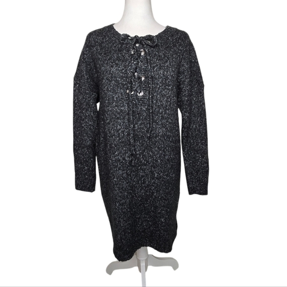 Entro Womens Gray Chunky Knit Sweater Dress Laced Up Front, Soft Marled, Sz S - Picture 1 of 9